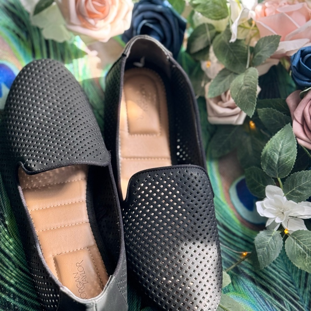 Morgan Taylor Black Perforated Leather Loafers